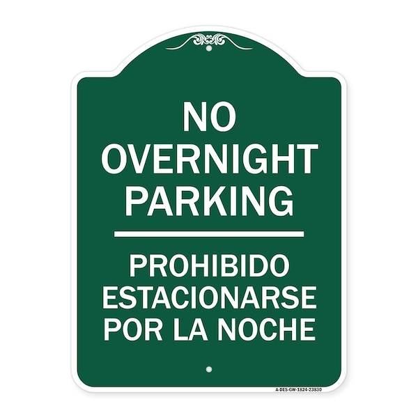 Signmission No Overnight Parking Prohibido Estacionarse Por La Noche, Green & White Architectural, GW-1824-23830 A-DES-GW-1824-23830 - main